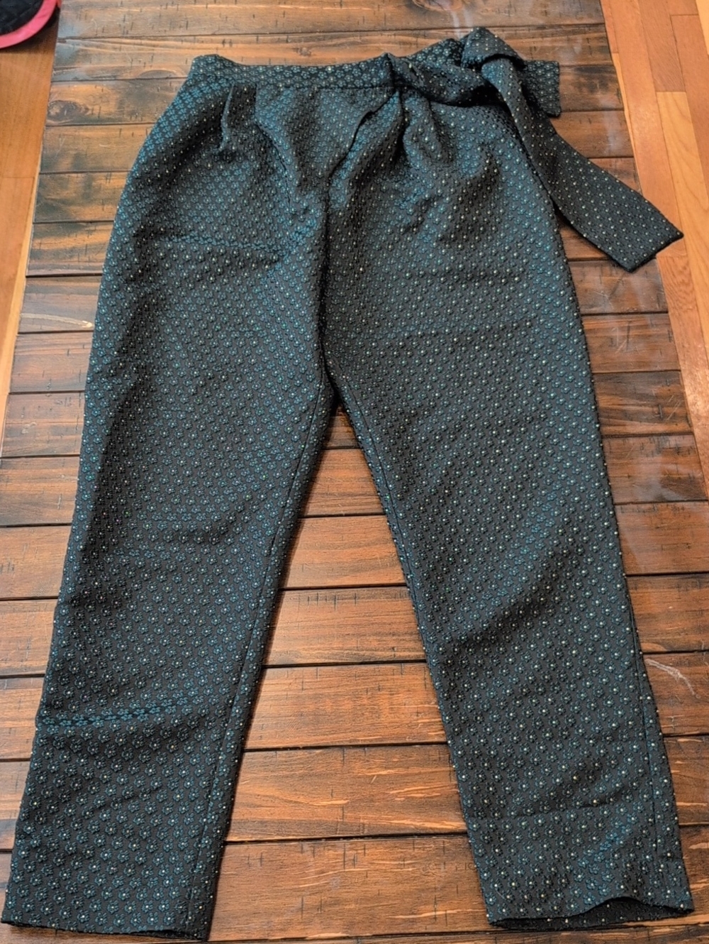 Corey Lynn Calter Tapered Pant Bow Waist embroidered Metallic Floral Anthro - Picture 2 of 9